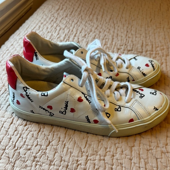 Veja x Mathilde Cabanas Red & White Bisou Heart Graphic Leather Sneakers, Size 7 - Picture 1 of 7